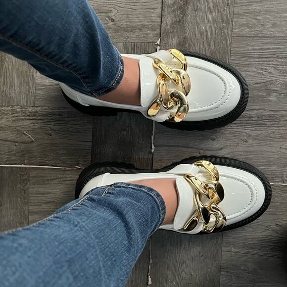 White Chain Strap Platform Loafers - Picture 9 of 11